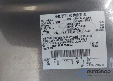 2004 Ford Ranger Edge z USA, uszkodzony, nr VIN 1FTYR14E84PB34093